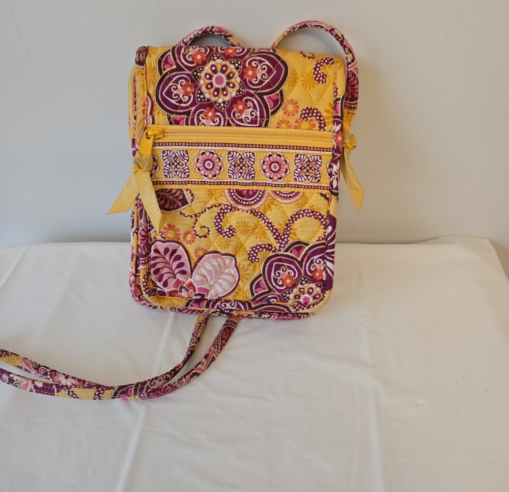 Vera Bradley Quilted Floral Crossbody Bag Yellow Purple Pink | 8" x 6" | - Picture 6 of 13